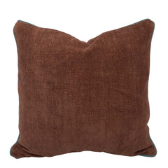Handmade Cotton Chenille Cushion Cover with Green Piping | Brown Solid Decorative Throw Pillow Cover | 45x45 cm (18x18 Inch)