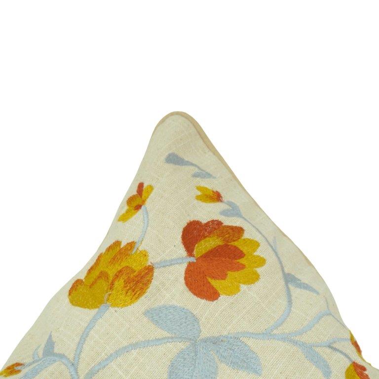 Sunflower Bloom Embroidered Cotton Cushion Cover – Floral Threadwork Decorative Pillow Cover 45x45 cm - Bulk manufacturer & supplier from Panipat, India