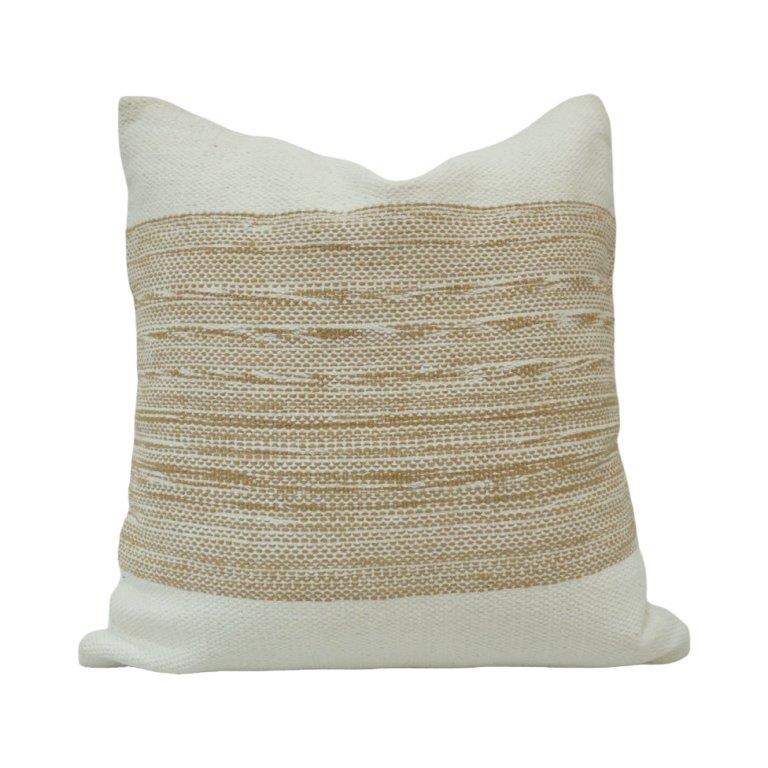 Handwoven Textured Cotton Cushion Cover – Beige & Ivory Striped Handmade Pillow Cover 45x45 cm - Bulk manufacturer & supplier from Panipat, India