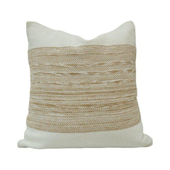 Handwoven Textured Cotton Cushion Cover – Beige & Ivory Striped Handmade Pillow Cover 45x45 cm