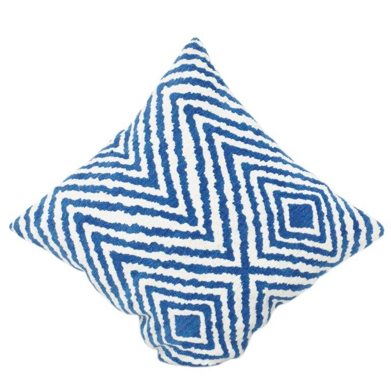 Blue & White Geometric Jacquard Cushion Cover – 45x45 cm | Textured Woven Throw Pillow Case with Concealed Zip
