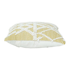 Handwoven Cotton Cushion Cover 45x45 cm – Geometric Textured Tufted Design in Mustard & White