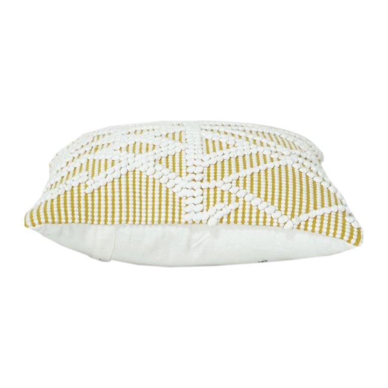 Handwoven Cotton Cushion Cover 45x45 cm – Geometric Textured Tufted Design in Mustard & White
