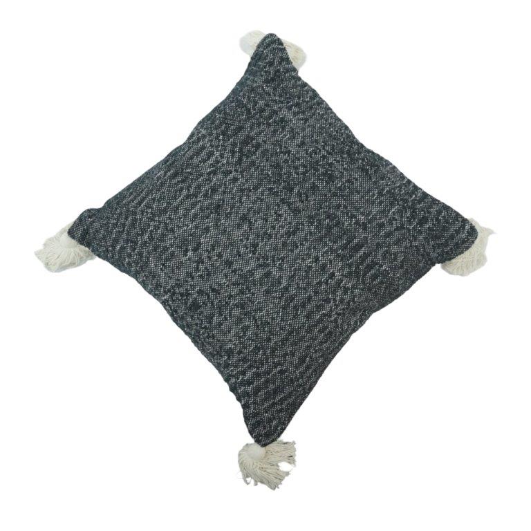 Handwoven Black Textured Cotton Cushion Cover with Tassels | 45x45 cm Decorative Pillow Cover - Bulk manufacturer & supplier from Panipat, India