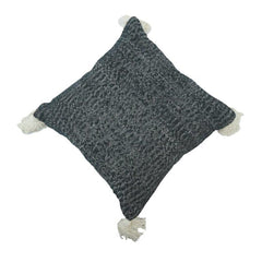 Handwoven Black Textured Cotton Cushion Cover with Tassels | 45x45 cm Decorative Pillow Cover