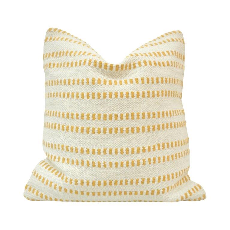 Handwoven Yellow Striped Cotton Cushion Cover | Handmade Textured Throw Pillow Cover | 45x45 cm - Bulk manufacturer & supplier from Panipat, India