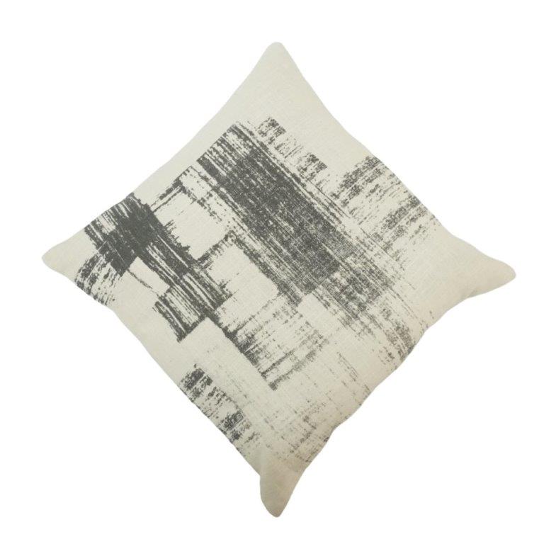 Abstract Brushstroke Printed Cotton Cushion Cover – Black & Ivory | 45 x 45 cm