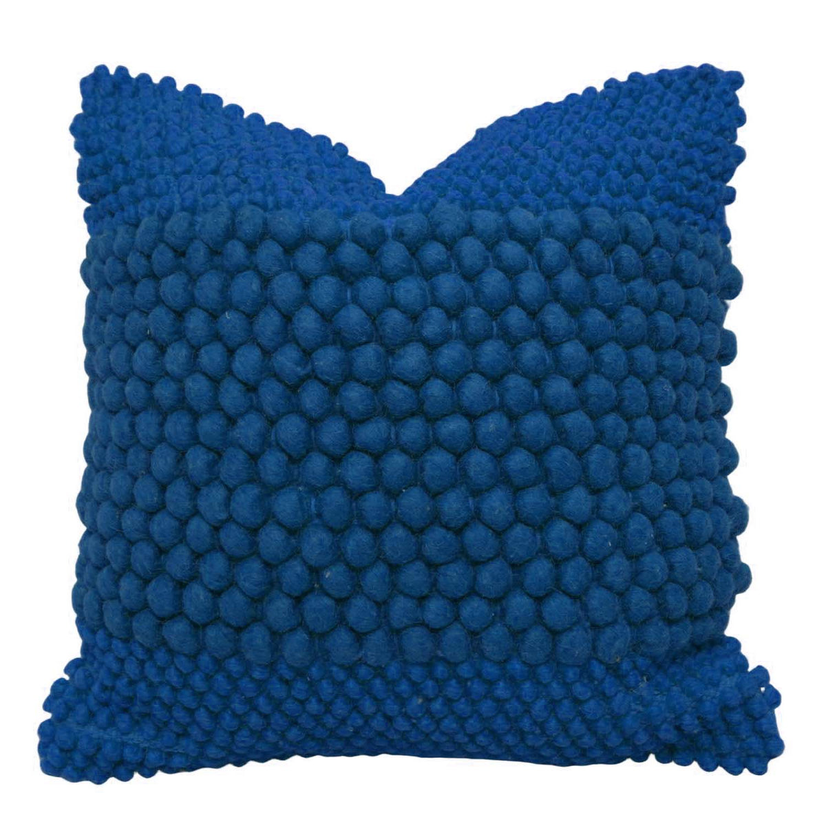 Handwoven Wool Bobble Cushion Cover 45x45 cm | Textured Handmade Decorative Throw Pillow Cover | Navy Blue | Hidden Zipper