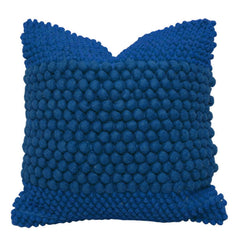 Handwoven Wool Bobble Cushion Cover 45x45 cm | Textured Handmade Decorative Throw Pillow Cover | Navy Blue | Hidden Zipper