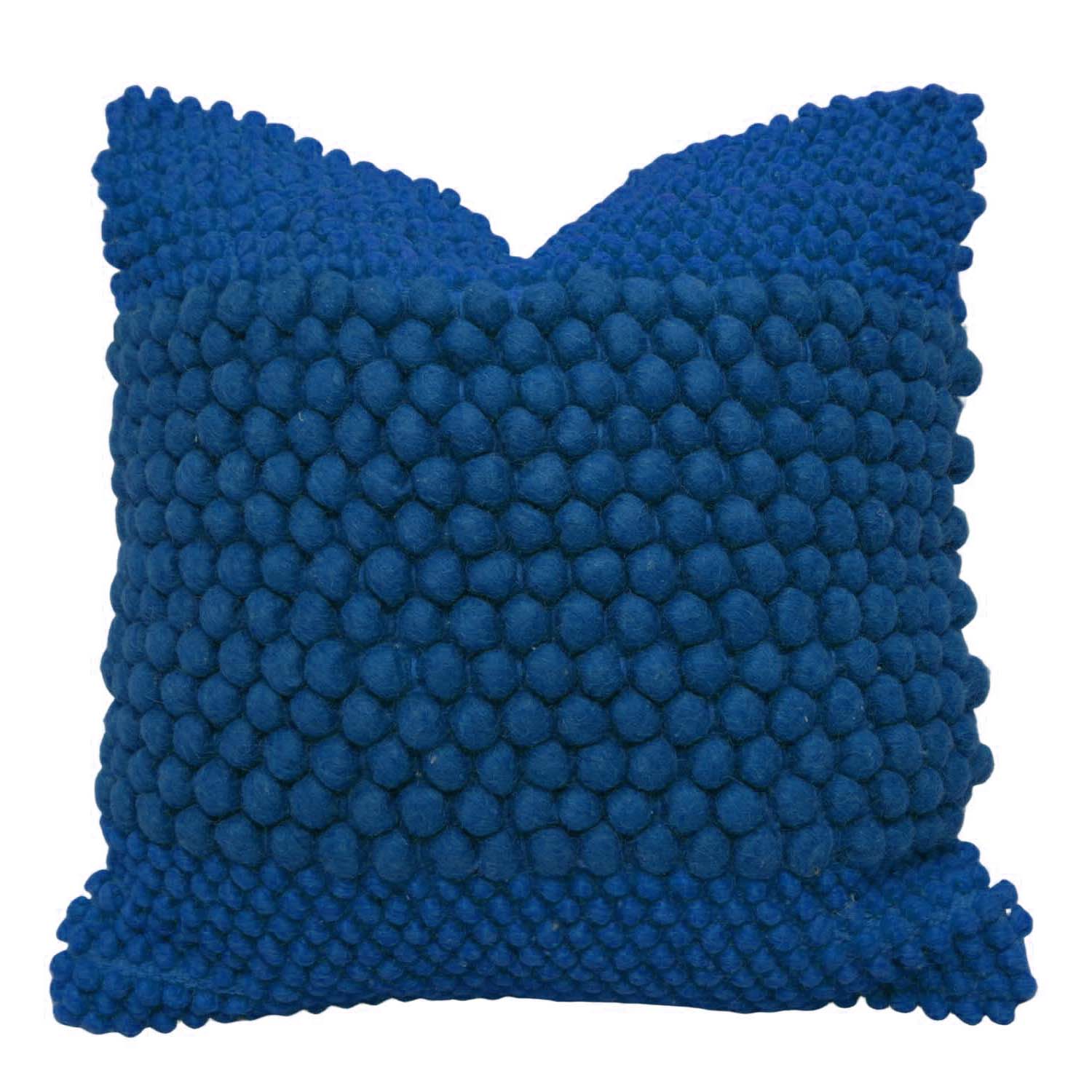 Handwoven Wool Bobble Cushion Cover 45x45 cm | Textured Handmade Decorative Throw Pillow Cover | Navy Blue | Hidden Zipper