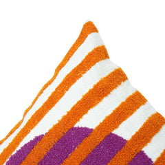 Abstract Striped Cotton Embroidered Cushion Cover with Geometric Circle Design – 45x45 cm
