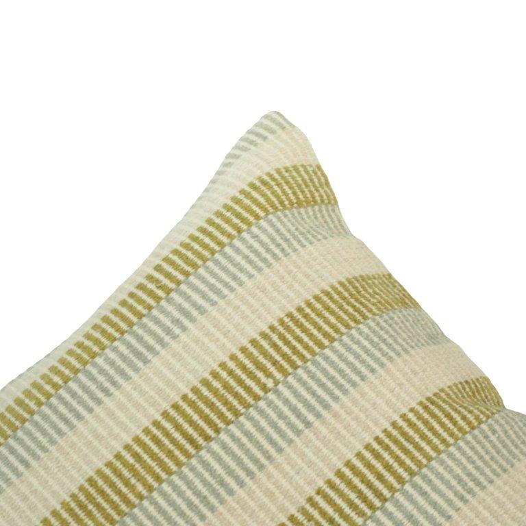 Handwoven Striped Cotton Cushion Cover | Sage Green & Ivory | 45x45 cm Decorative Pillow Cover - Bulk manufacturer & supplier from Panipat, India