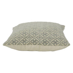 Geometric Embroidered Cotton Cushion Cover | Neutral Beige & Grey Pattern | 18x18 Inch Decorative Pillow Case