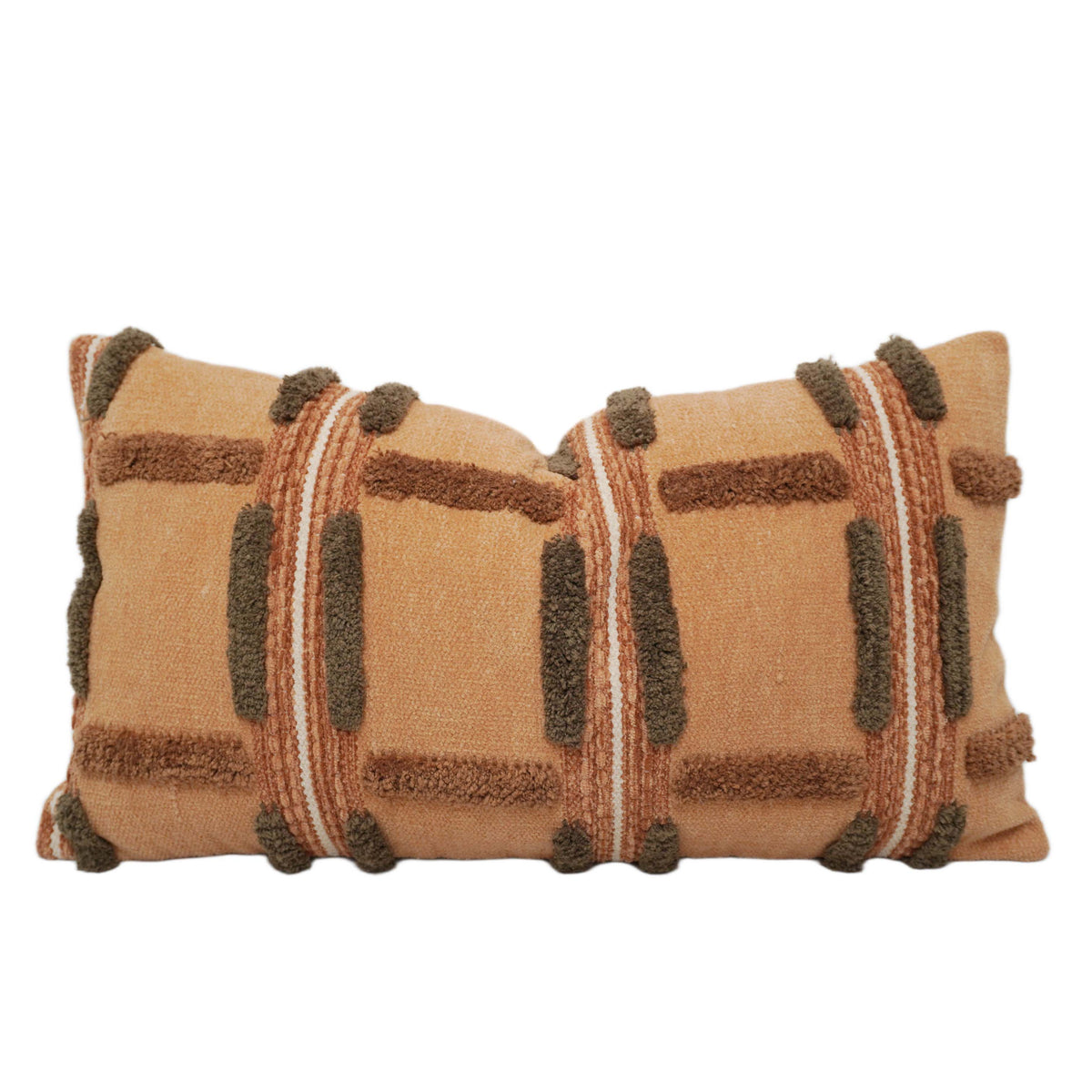 Earth-Tone Geometric Tufted Handwoven Lumbar Cushion Cover 40x60 cm