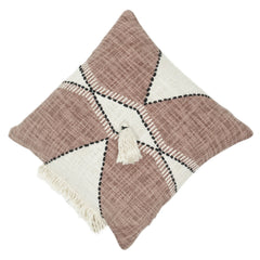 Handbestickter geometrischer Baumwoll-Kissenbezug mit Quaste | Moderner Boho-Kissenbezug | 45x45 cm