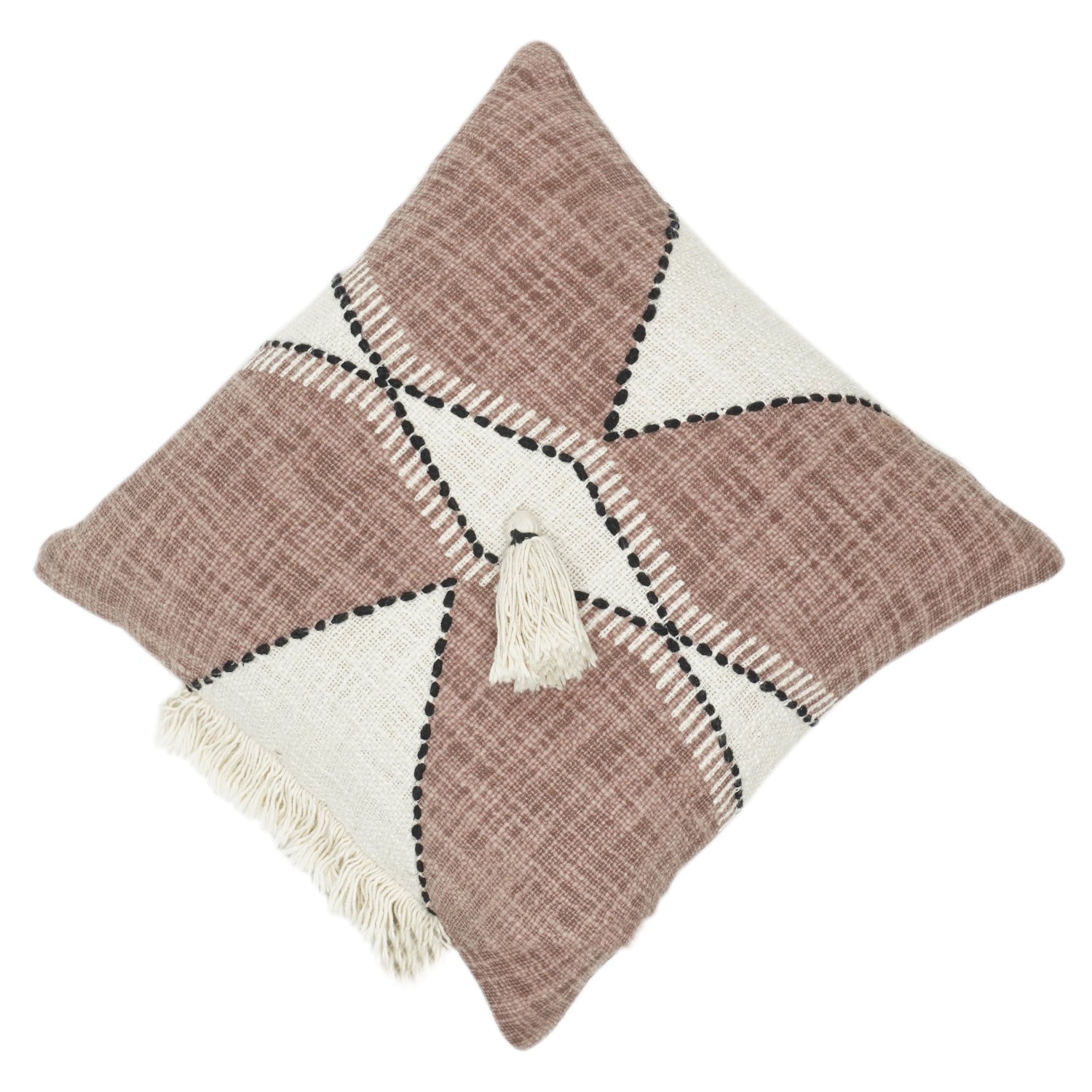 Handbestickter geometrischer Baumwoll-Kissenbezug mit Quaste | Moderner Boho-Kissenbezug | 45x45 cm