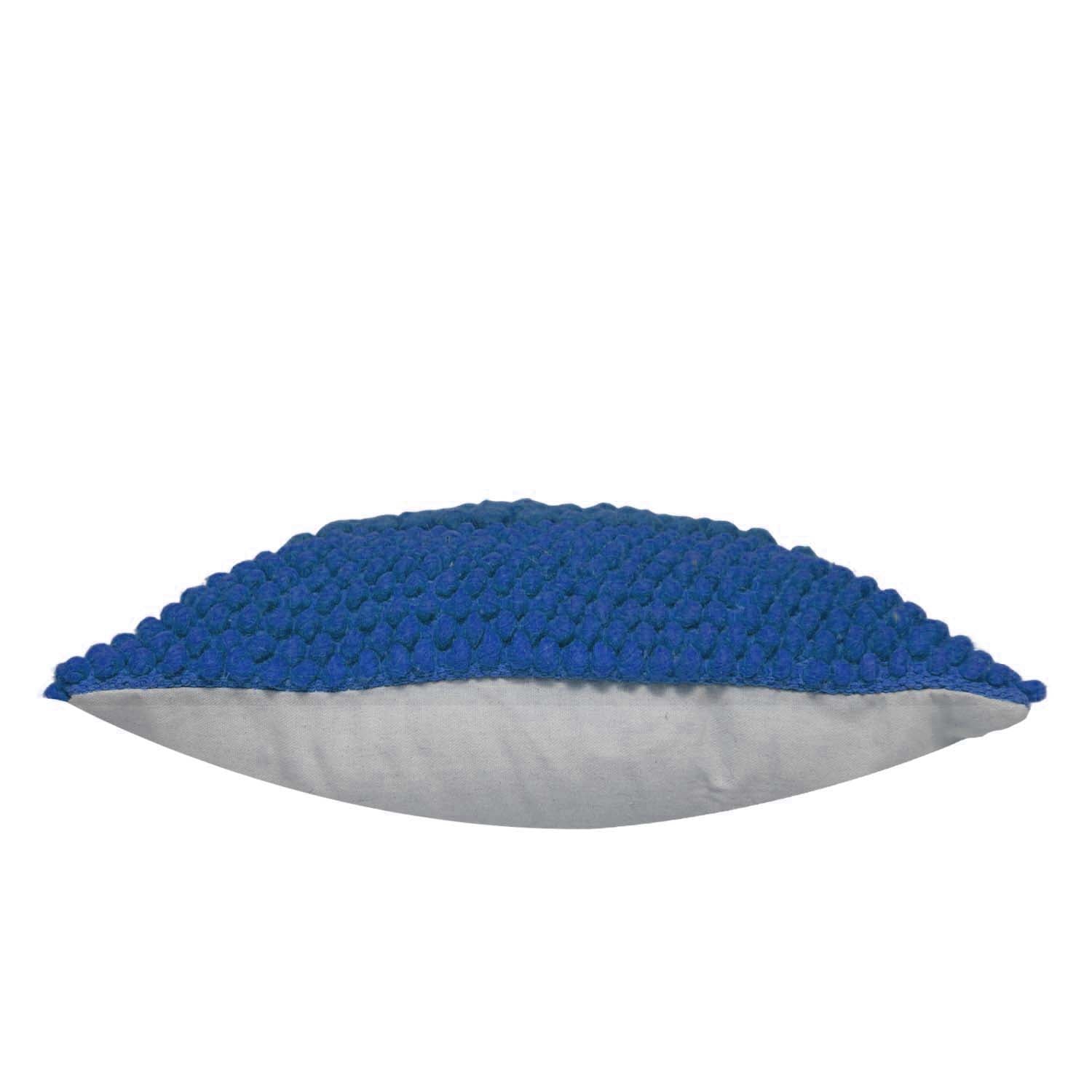 Handwoven Wool Bobble Cushion Cover 45x45 cm | Textured Handmade Decorative Throw Pillow Cover | Navy Blue | Hidden Zipper