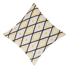 Handwoven Cotton Cushion Cover 45x45 cm | Geometric Diamond Tufted Design | Decorative Throw Pillow Cover with Hidden Zipper | Modern Boho Home Décor | Ivory, Mustard & Black