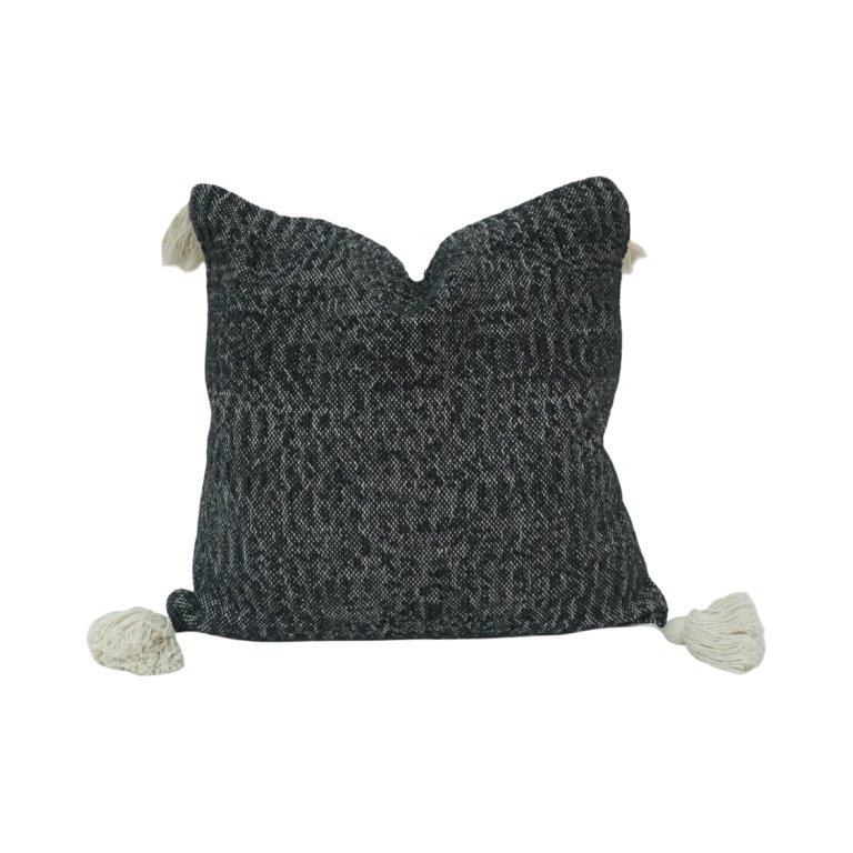 Handwoven Black Textured Cotton Cushion Cover with Tassels | 45x45 cm Decorative Pillow Cover - Bulk manufacturer & supplier from Panipat, India