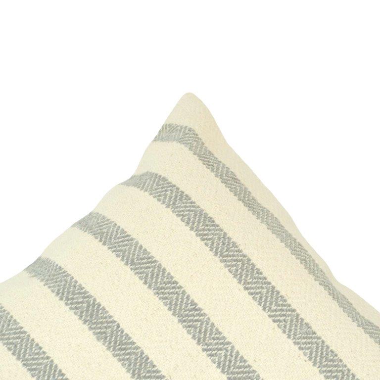 Handmade Neutral Striped Cotton Cushion Cover | Beige & Grey Woven Pillow Cover 45x45 cm - Bulk manufacturer & supplier from Panipat, India