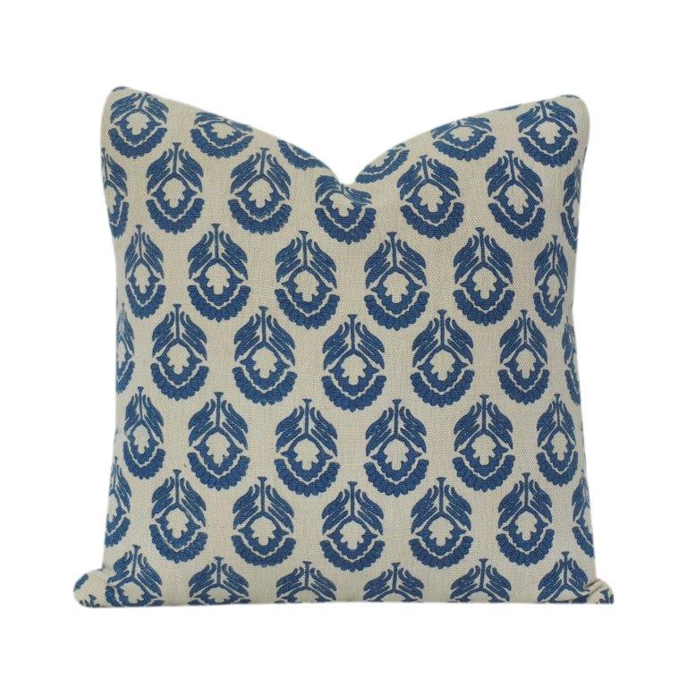 Indigo Floral Printed Cotton Cushion Cover | Hand Block Style | 18x18 Inch Decorative Pillow Cover - Bulk manufacturer & supplier from Panipat, India