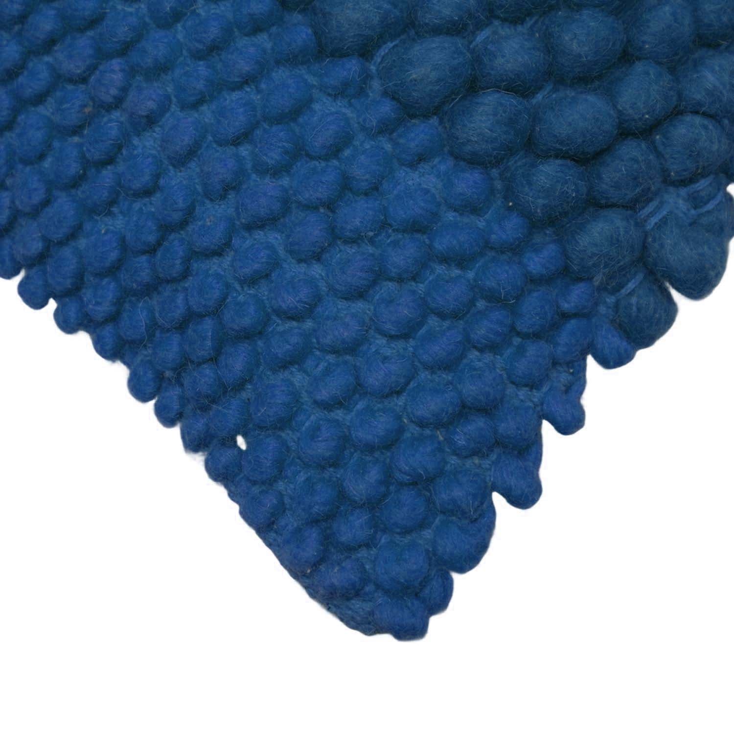 Handwoven Wool Bobble Cushion Cover 45x45 cm | Textured Handmade Decorative Throw Pillow Cover | Navy Blue | Hidden Zipper