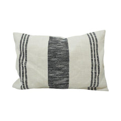 Rustic Woven Stripe Cotton Cushion Cover – Black & Natural Lumbar Pillow Cover 35x50 cm