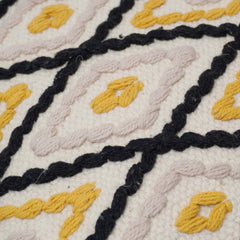 Handwoven Cotton Cushion Cover 45x45 cm | Geometric Diamond Tufted Design | Decorative Throw Pillow Cover with Hidden Zipper | Modern Boho Home Décor | Ivory, Mustard & Black