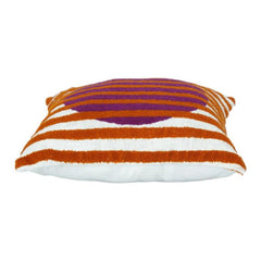 Abstract Striped Cotton Embroidered Cushion Cover with Geometric Circle Design – 45x45 cm