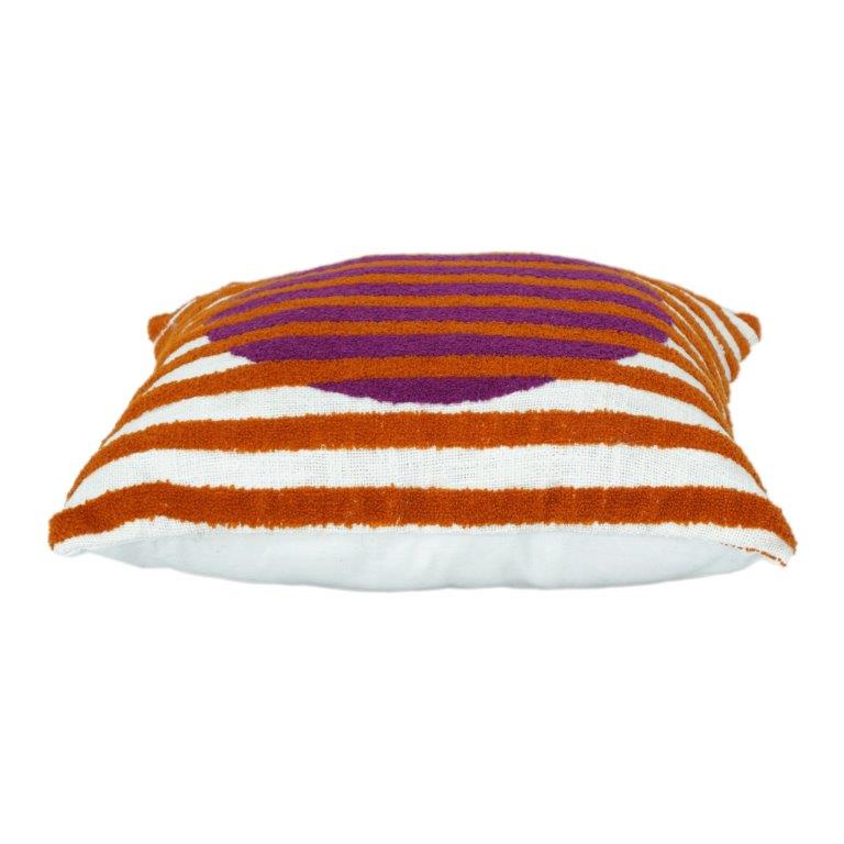 Abstract Striped Cotton Embroidered Cushion Cover with Geometric Circle Design – 45x45 cm