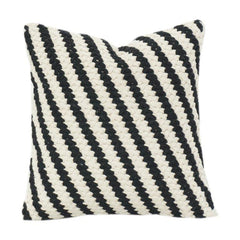 Black & Off-White Diagonal Striped Woven Cotton Cushion Cover | Textured Minimalist Throw Pillow Cover (18x18 Inch)