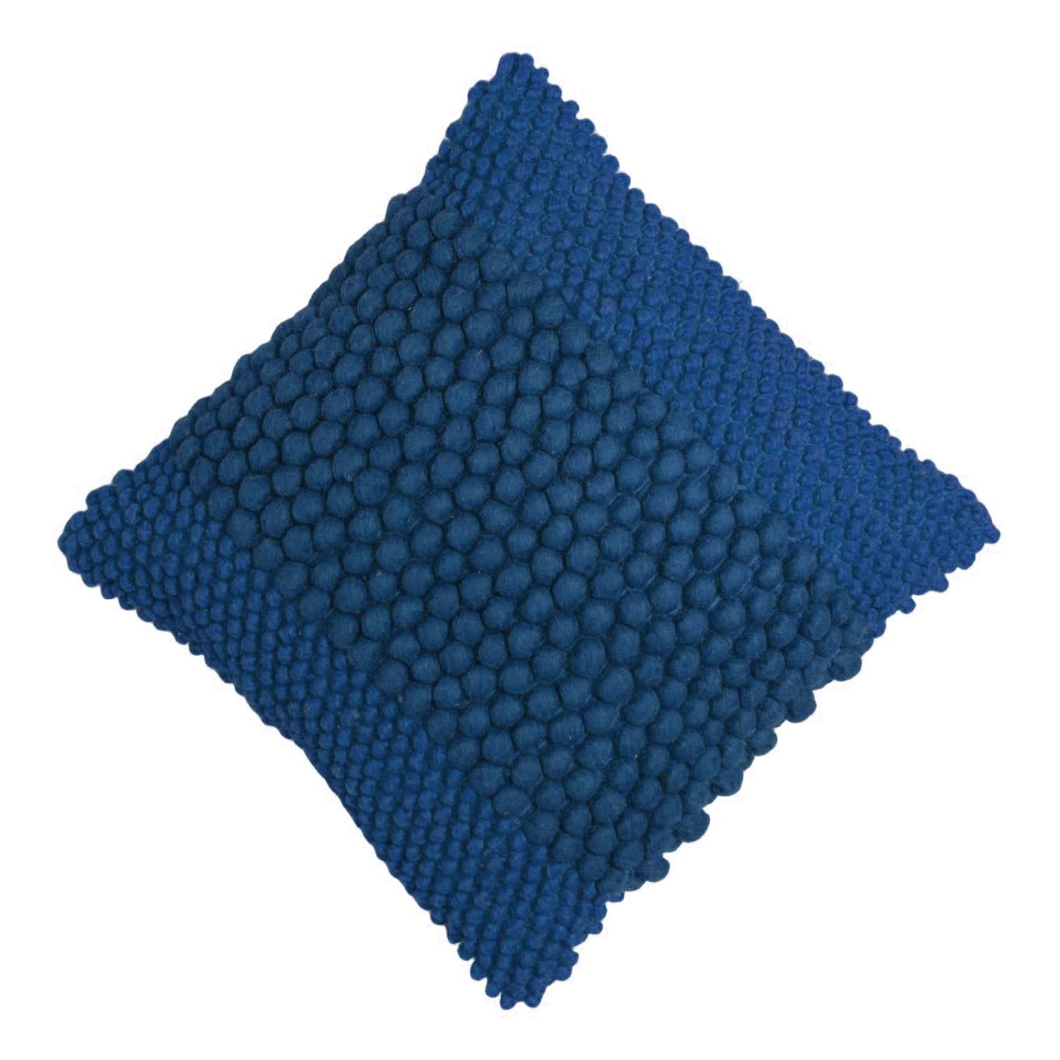 Handwoven Wool Bobble Cushion Cover 45x45 cm | Textured Handmade Decorative Throw Pillow Cover | Navy Blue | Hidden Zipper