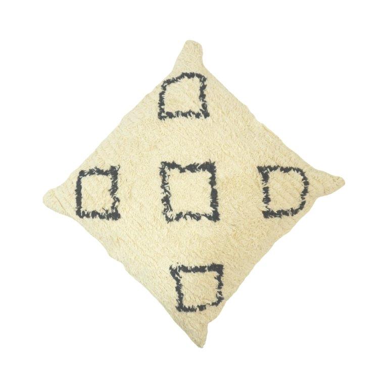Tufted Geometric Cotton Cushion Cover – Cream & Black Textured Boho Pillow Cover 45x45 cm - Bulk manufacturer & supplier from Panipat, India