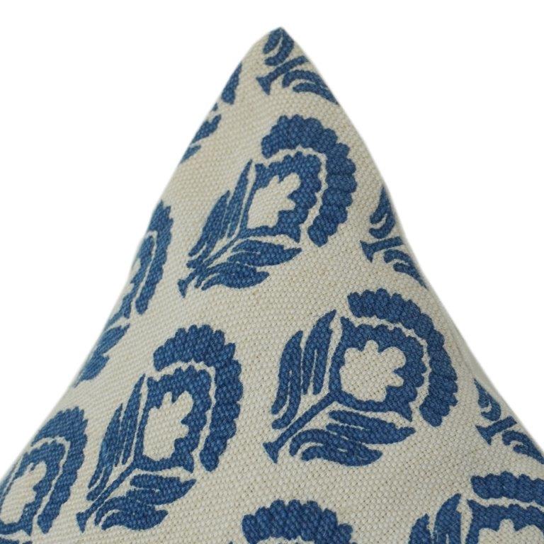 Indigo Floral Printed Cotton Cushion Cover | Hand Block Style | 18x18 Inch Decorative Pillow Cover