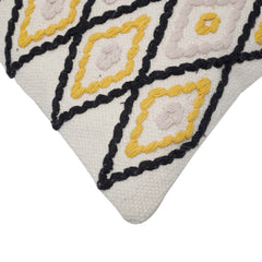 Handwoven Cotton Cushion Cover 45x45 cm | Geometric Diamond Tufted Design | Decorative Throw Pillow Cover with Hidden Zipper | Modern Boho Home Décor | Ivory, Mustard & Black