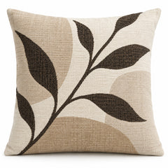 Ivory decorative cushion cover with minimalist black and taupe botanical branch illustration