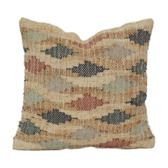 Handwoven Jute Cushion Cover – Multi Color Geometric Pattern | Rustic Boho Textured Throw Pillow Cover 18x18 Inch