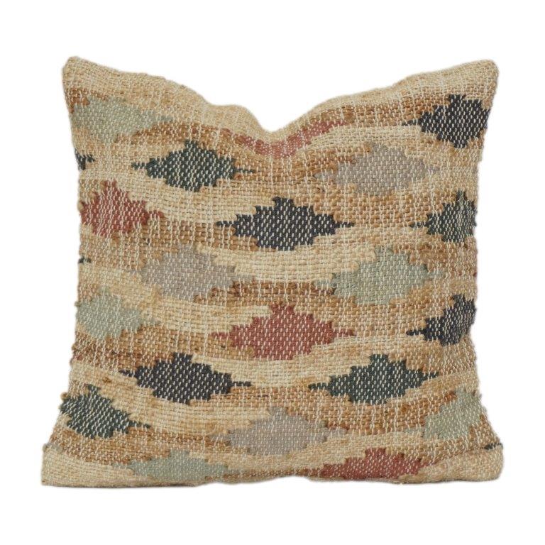 Handwoven Jute Cushion Cover – Multi Color Geometric Pattern | Rustic Boho Textured Throw Pillow Cover 18x18 Inch