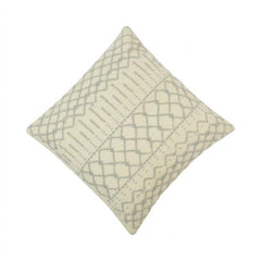 Boho Geometric Embroidered Polyester Cushion Cover 45x45 cm | Cream & Grey Textured Throw Pillow Cover