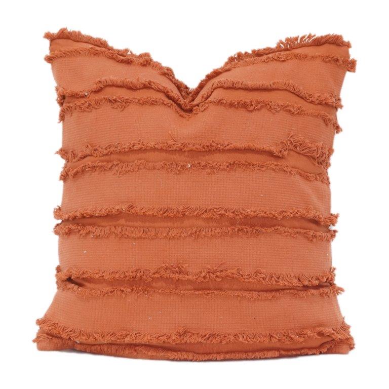 Rostorangener strukturierter Fransen-Baumwollkissenbezug 45x45 cm | Boho gestreifter Kissenbezug mit Quastendetail - Bulk manufacturer & supplier from Panipat, India