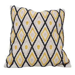 Handwoven Cotton Cushion Cover 45x45 cm | Geometric Diamond Tufted Design | Decorative Throw Pillow Cover with Hidden Zipper | Modern Boho Home Décor | Ivory, Mustard & Black