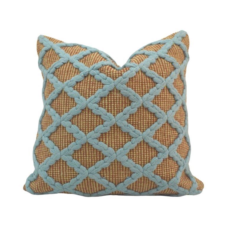 Handmade Diamond Weave Cotton Cushion Cover 45x45 cm | Textured Embroidered Throw Pillow Cover | Blue & Beige Decorative Cushion - Bulk manufacturer & supplier from Panipat, India