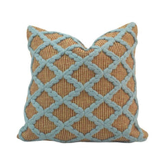 Handmade Diamond Weave Cotton Cushion Cover 45x45 cm | Textured Embroidered Throw Pillow Cover | Blue & Beige Decorative Cushion