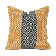 Handwoven Cotton Cushion Cover 45x45 cm – Mustard & Black Striped Textured Throw Pillow Cover with Hidden Zip