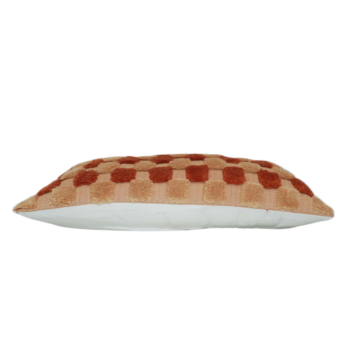 Rust and beige checkered handwoven tufted cushion cover 40x60 cm