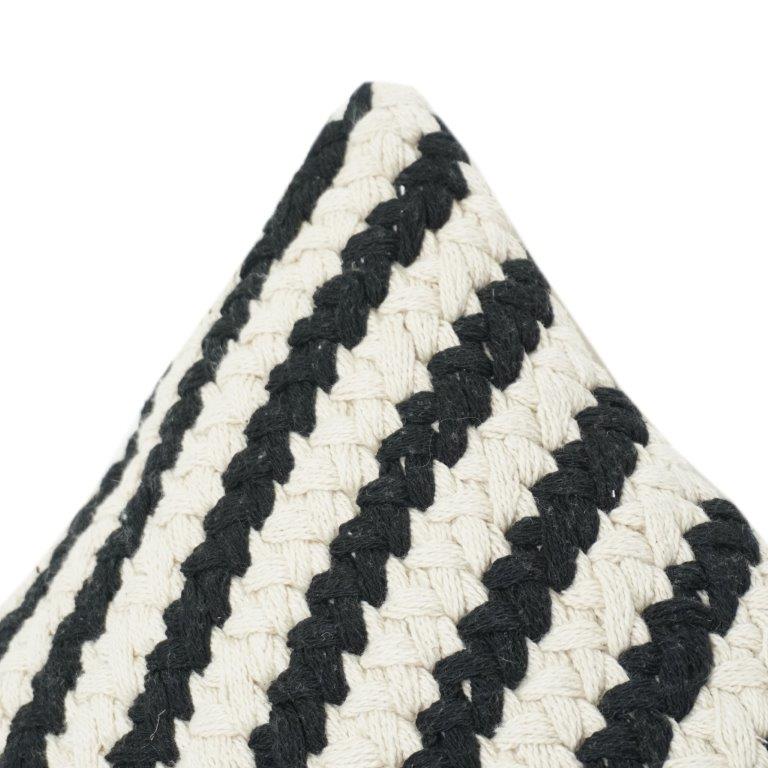 Black & Off-White Diagonal Striped Woven Cotton Cushion Cover | Textured Minimalist Throw Pillow Cover (18x18 Inch) - Bulk manufacturer & supplier from Panipat, India