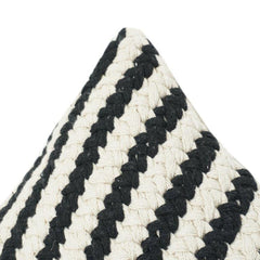 Black & Off-White Diagonal Striped Woven Cotton Cushion Cover | Textured Minimalist Throw Pillow Cover (18x18 Inch)