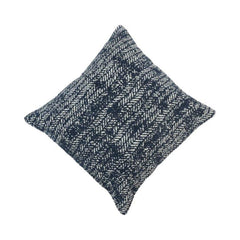 Navy Blue Jacquard Cotton Cushion Cover 45x45 cm | Woven Herringbone Pattern Decorative Pillow Cover