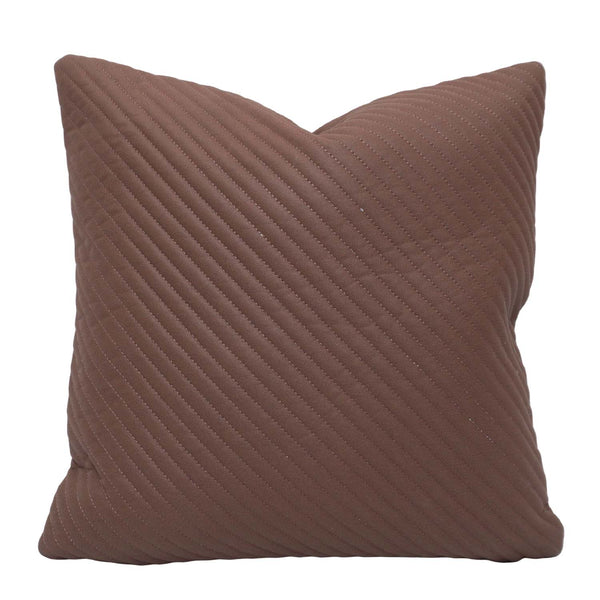 Brown Faux Leather Embroidered Cushion Cover 45x45 cm | Quilted Stitched Designer Throw Pillow Cover | Modern Decorative Cushion Cover with Hidden Zipper