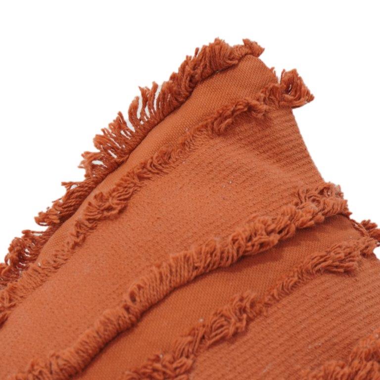 Rostorangener strukturierter Fransen-Baumwollkissenbezug 45x45 cm | Boho gestreifter Kissenbezug mit Quastendetail - Bulk manufacturer & supplier from Panipat, India